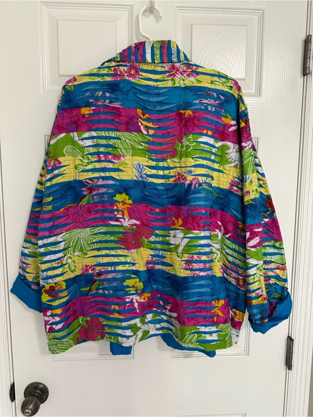 Tropical Stripe Relaxed Blazer Jacket in Blue, Pink & Green - Picture 2 of 4
